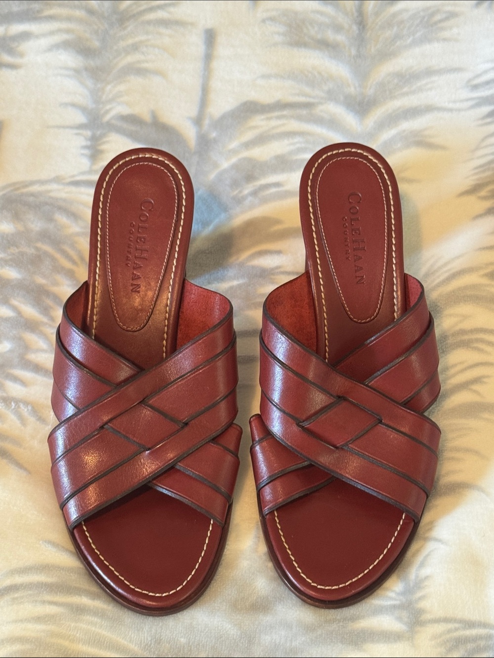 COLE HAAN Country Women's Red Braided Leather Slide Mules